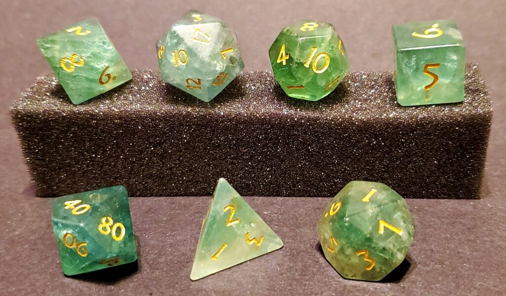 Green Fluorite Dice Set - Green Fire