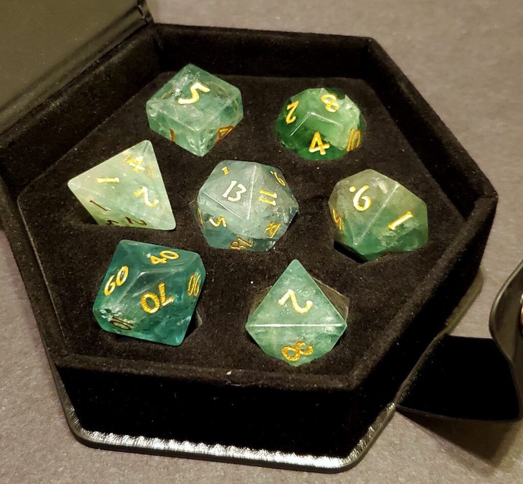 Green Fluorite Dice Set - Green Fire