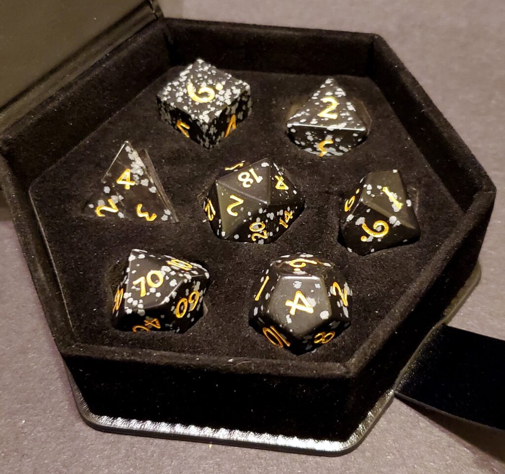 Snowflake Obsidian Dice Set - Dark Snow