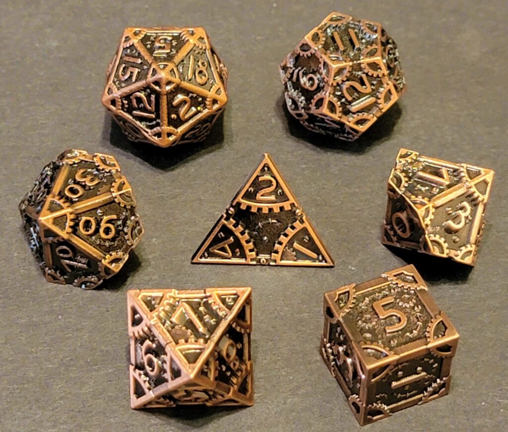 Steampunk Solid Metal Dice Set - Bronze