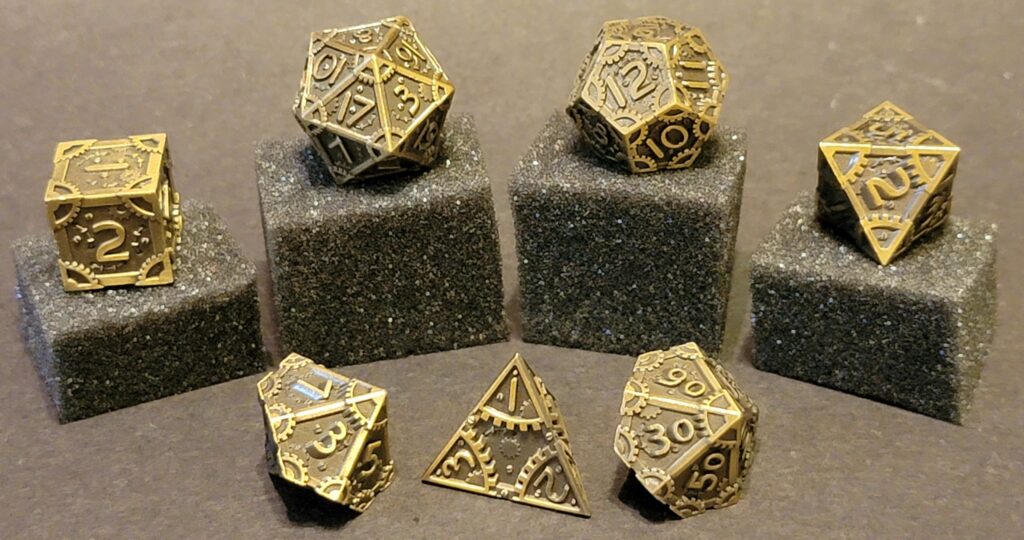 Steampunk Solid Metal Dice Set - Gold