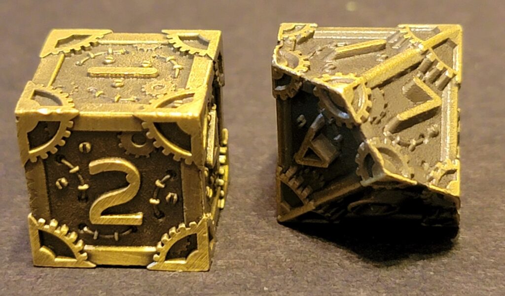 Steampunk Solid Metal Dice Set - Gold