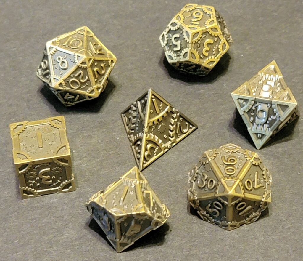 Steampunk Solid Metal Dice Set - Gold