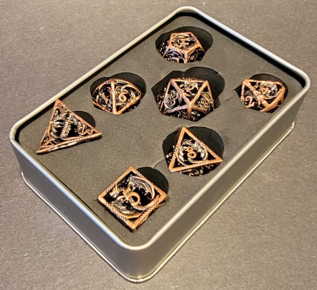 Steel Dragon Hollow Metal Dice Set - Bronze