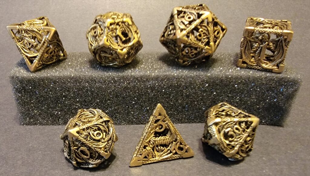 Steel Dragon Hollow Metal Dice Set - Gold