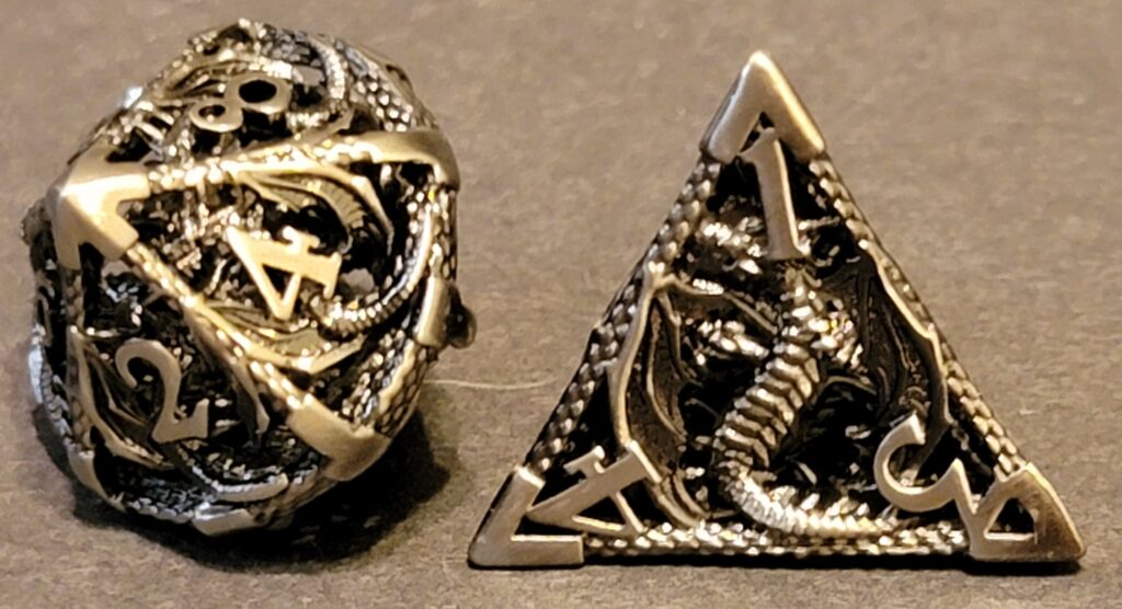 Steel Dragon Hollow Metal Dice Set - Silver