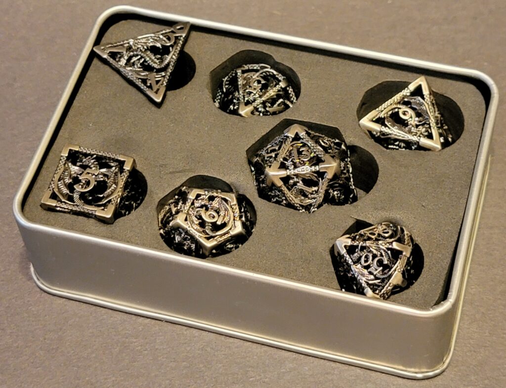 Steel Dragon Hollow Metal Dice Set - Silver