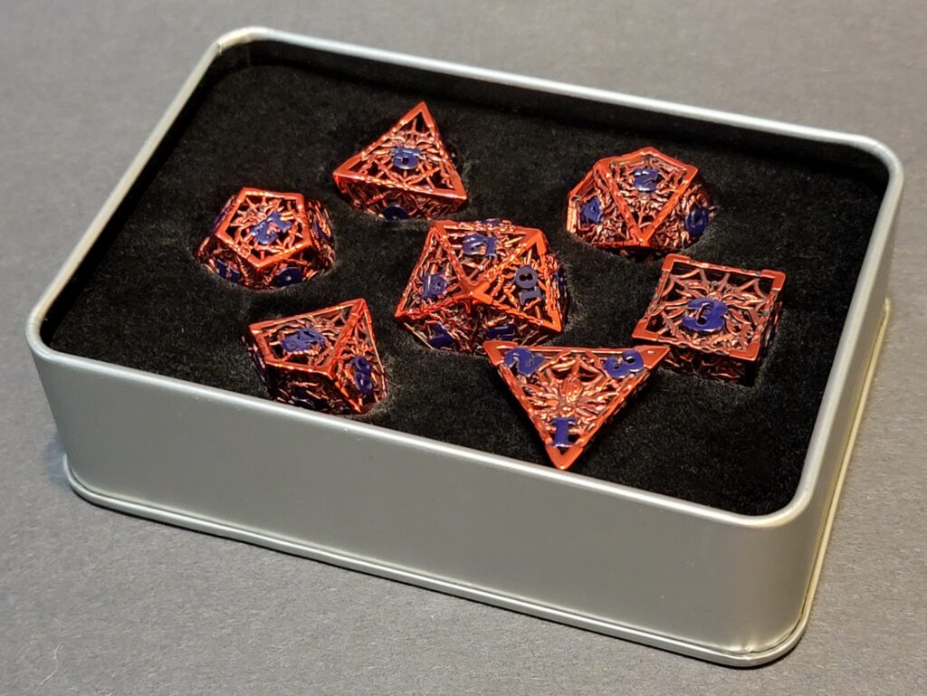 Spider Bite Hollow Metal Dice Set - Red & Blue