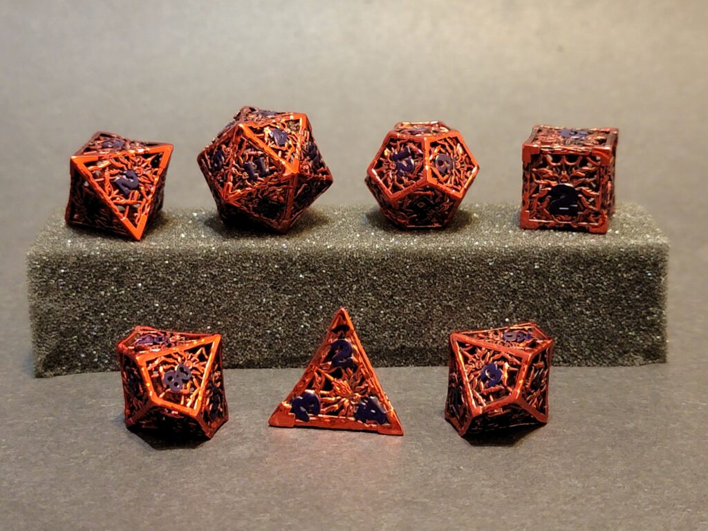 Spider Bite Hollow Metal Dice Set - Red & Blue